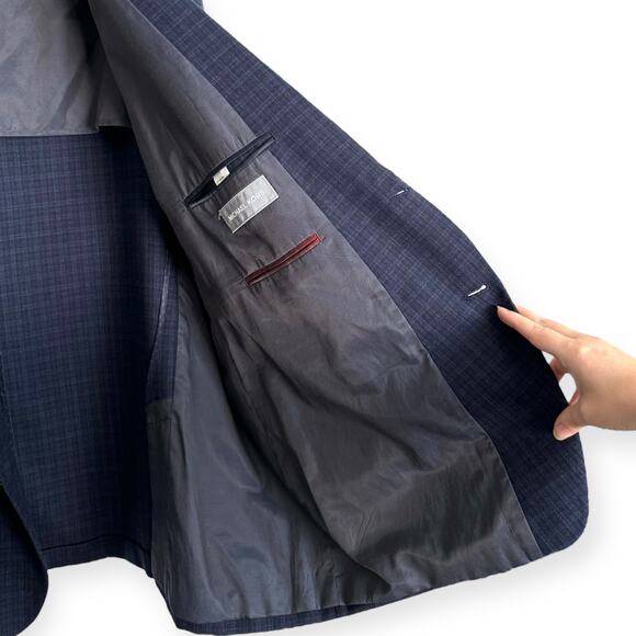 Michael Kors Blue Plaid 100% Wool Two Button Double Vented Blazer Men's Size 54R - Picture 9 of 12